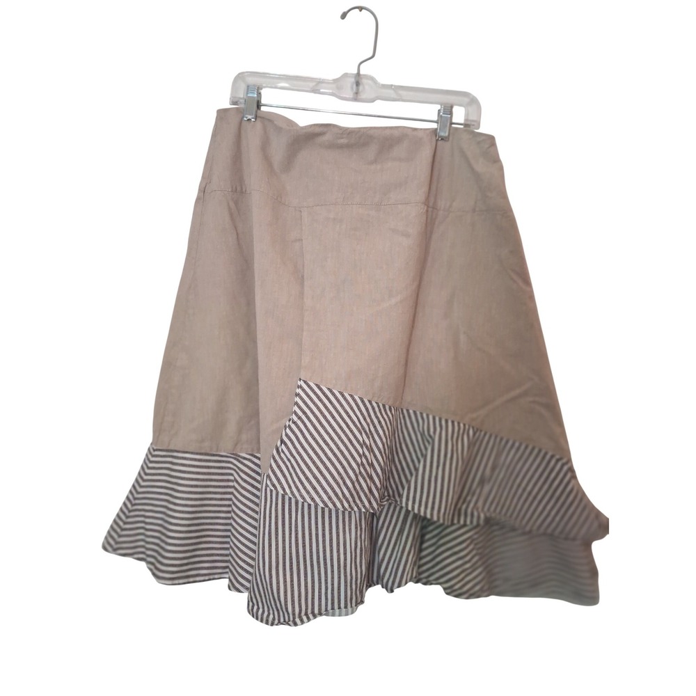 BFA Classics Womens 18P Tan Cotton Striped Ruffle Hem A-Line Midi Skirt  Unique